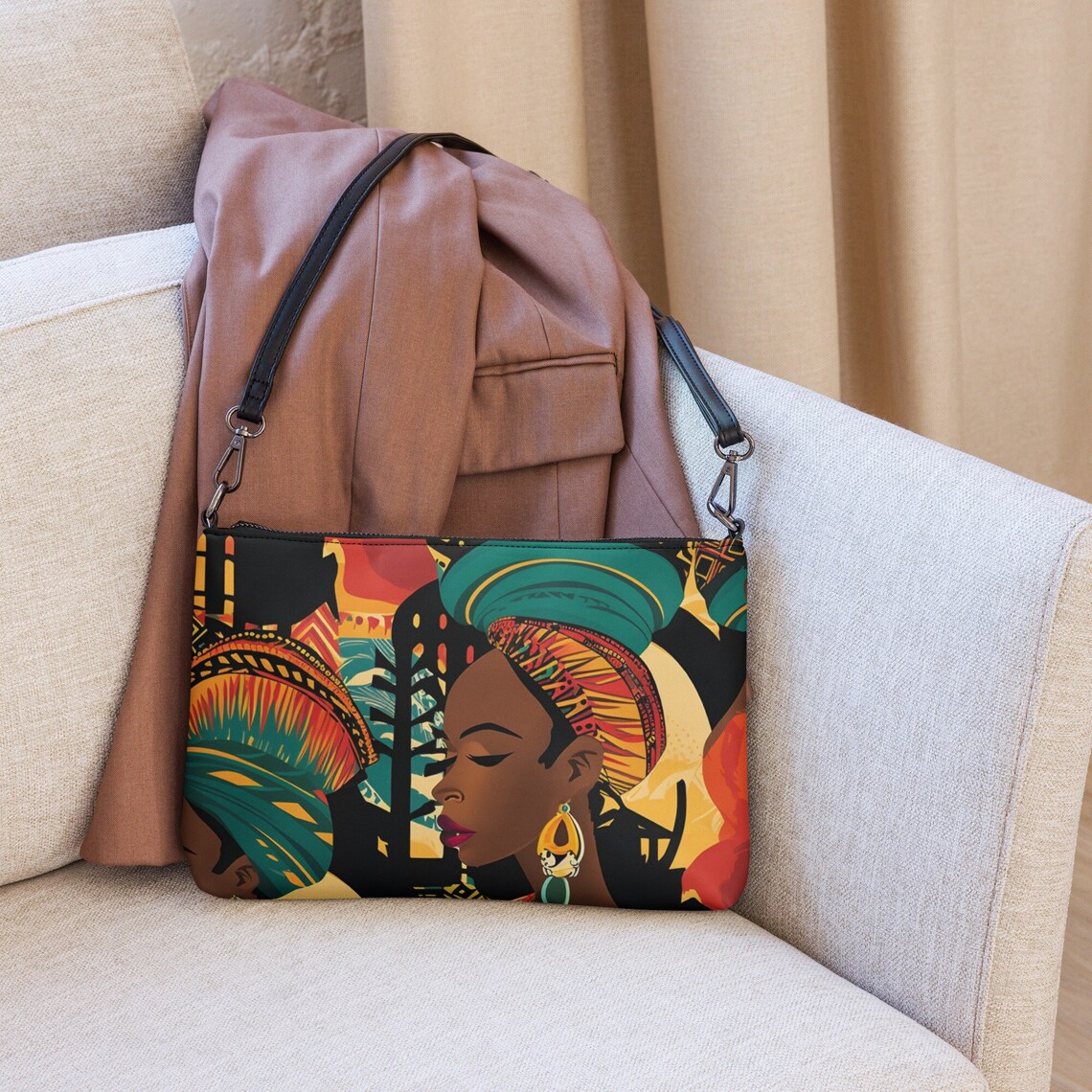 African Crossbody bag boho ethnic style purse brown leather crossbody purse for women - Image 2