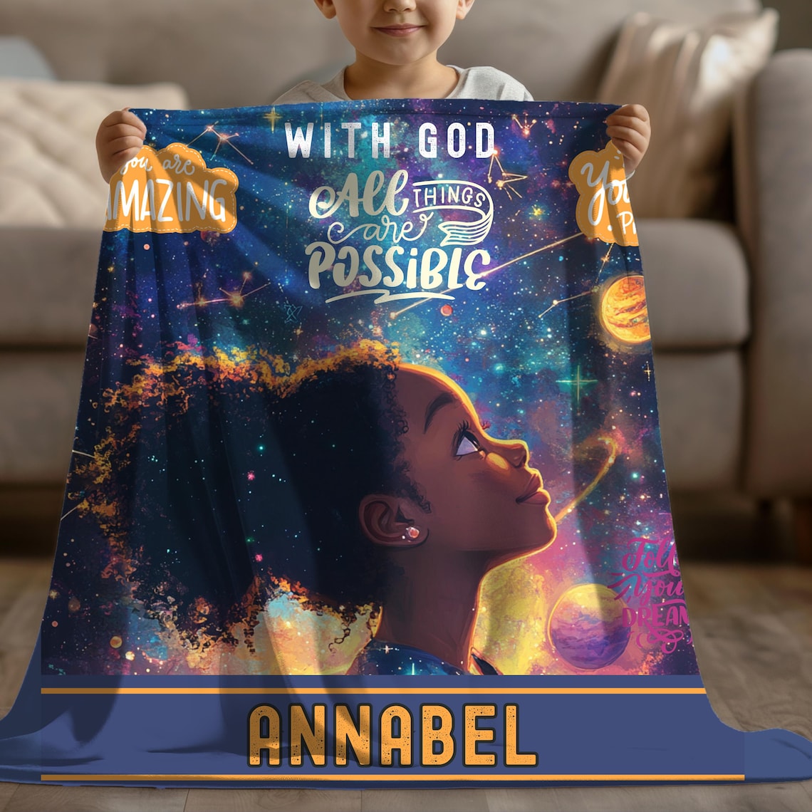 Inspirational Plush Blanket African-American Girls Plush Throw Blanket