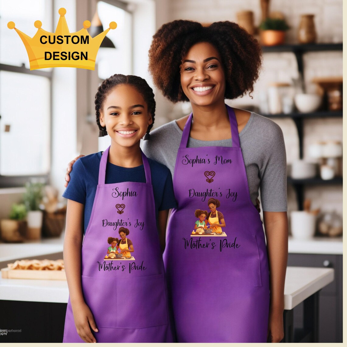 Personalized Yellow Apron Set: African Theme, Mom & Daughter Baking - Image 6