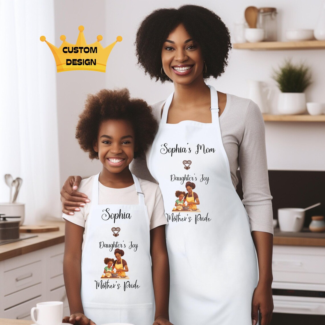 Personalized Yellow Apron Set: African Theme, Mom & Daughter Baking - Image 3