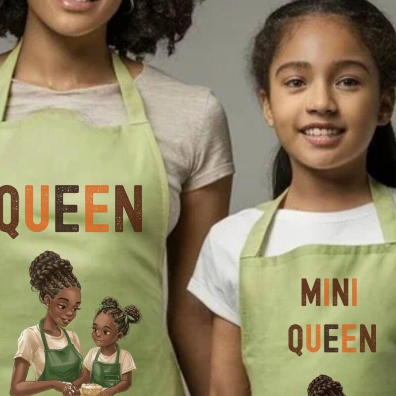 Cute matching apron with name Personalized melanin mother daughter apron set