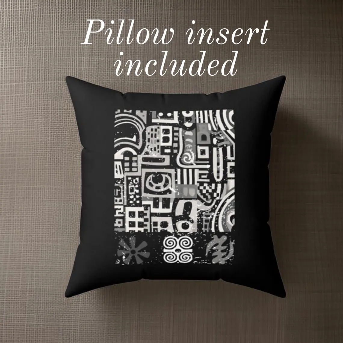 Square Pillow Black and White African Art Symbol Eclectic Decor Housewarming Gift Home Accent Living Room Accessory Boho Cushion Cover - Image 5
