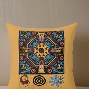 Yellow African Print Throw Pillow, Faux Suede Geometric Design