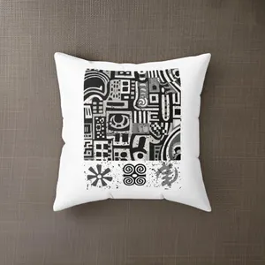 Square Pillow Black and White African Art Symbol Eclectic Decor Housewarming Gift Home Accent Living Room Accessory Boho Cushion Cover