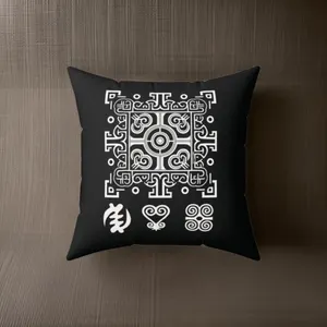 Square Pillow Black and White African Art Symbol Eclectic Decor Housewarming Gift Home Accent Living Room Accessory Boho Cushion Cover - Image 3